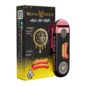 "Mango Madness 1g Melted Diamonds disposable vape – premium hybrid cannabis vape with smooth mango flavor and potent effects."