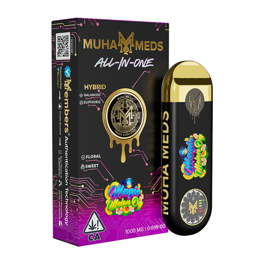 Magic-Lemon-OG-1g-Disposable-Vape-Indica-Muha-Meds Magic Lemon OG 1g disposable vape by Muha Meds, Indica strain, flavorful lemon-infused cannabis experience