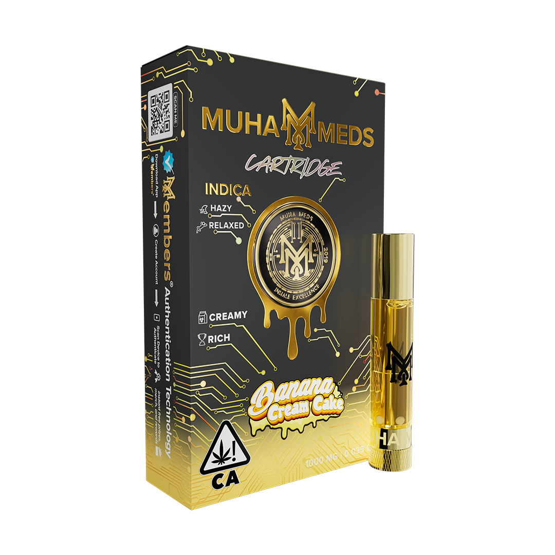 Banana Cream Cake Cannabis Cart – Sweet Vanilla Banana Flavor Vape Banana Cream Cake cannabis cartridge featuring a smooth vanilla banana flavor with creamy cake undertones, premium THC vape cart for balanced hybrid effects