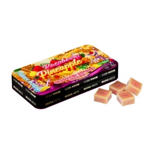 Raspberry Pineapple cannabis gummies featuring a sweet and tangy fruit blend in soft chewable edible form